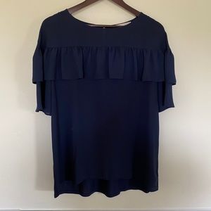 LOFT Navy Blue Ruffle Sleeve Top